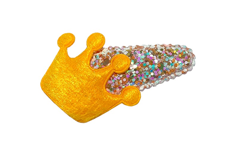 Vrolijk peuter kleuter haarspeldje met glittertjes. 
Met een oranje kroontje. 