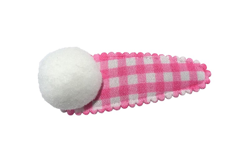 Vrolijk fel roze met wit geruit peuter kleuter haarspeldje. 
Met een wit pompommetje. 