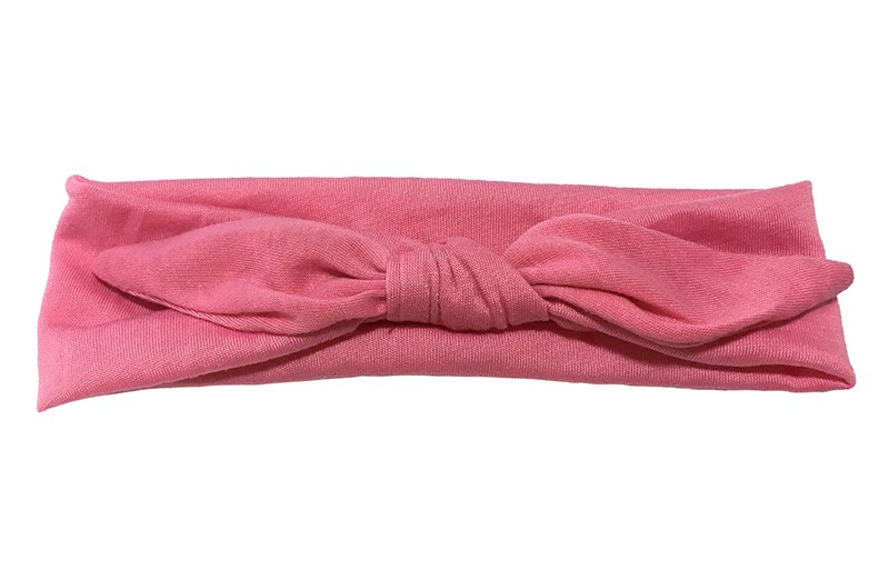Lief effen (fel) roze baby peuter haarbandje van zachte rekbare stof. In een leuk modelletje geknoopt. 
Het haarbandje is ongeveer 5 centimeter breed.  