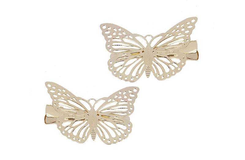 Haarknipjes vlinders goud setje van 2