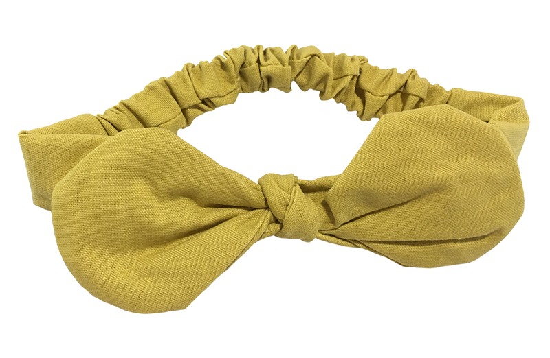 Vrolijk mosterd geel stoffen peuter haarbandje met grote strik. De strik is ongeveer 16 centimeter breed. 